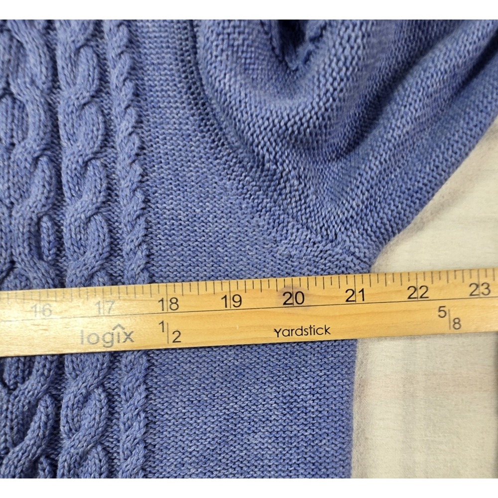 LL Bean Womens Double L Cable Knit Open Cardigan Sweater Long Blue Heather L NWT - Picture 4 of 12